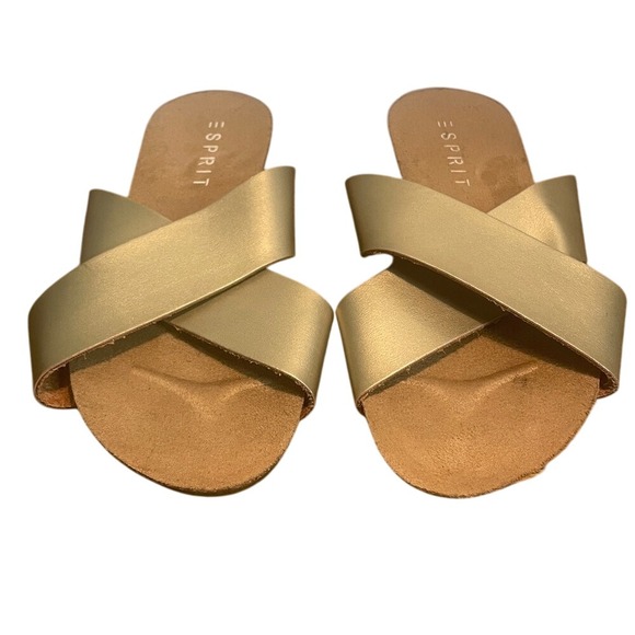 Esprit Gold Criss Cross Slide Sandals Women's Shoes - Picture 1 of 12